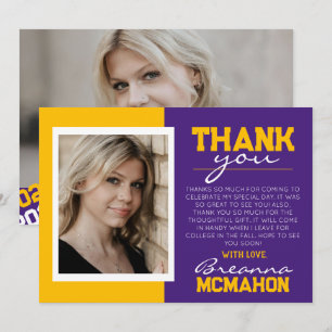 Purple & Gold Graduation 2  Photo Thank You Card