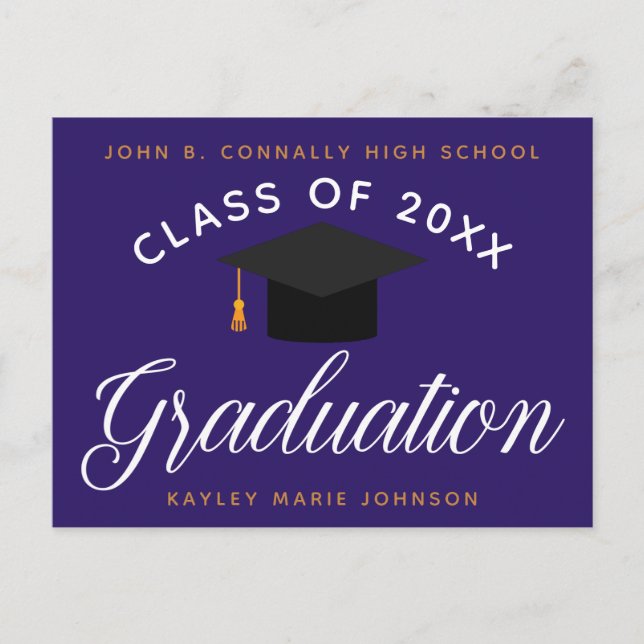 Purple Gold Graduation Ceremony Custom Invitation Postcard (Front)