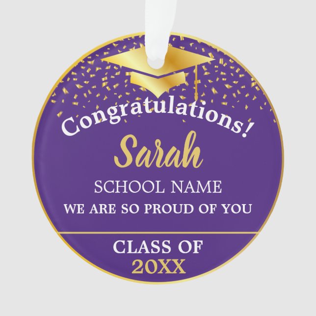 Purple Gold Graduation Class Of 2025 Custom Name Ornament (Front)
