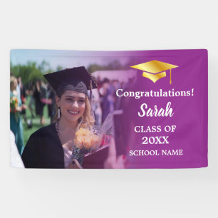 Purple Gold Graduation Custom Photo Class Of 2025 Banner
