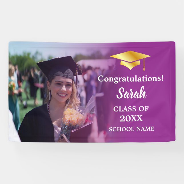 Purple Gold Graduation Custom Photo Class Of 2025 Banner (Horizontal)