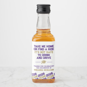 Purple & Gold Graduation Don't Drink & Drive Mini Liquor Bottle Label