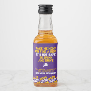 Purple & Gold Graduation Don't Drink & Drive Mini Liquor Bottle Label