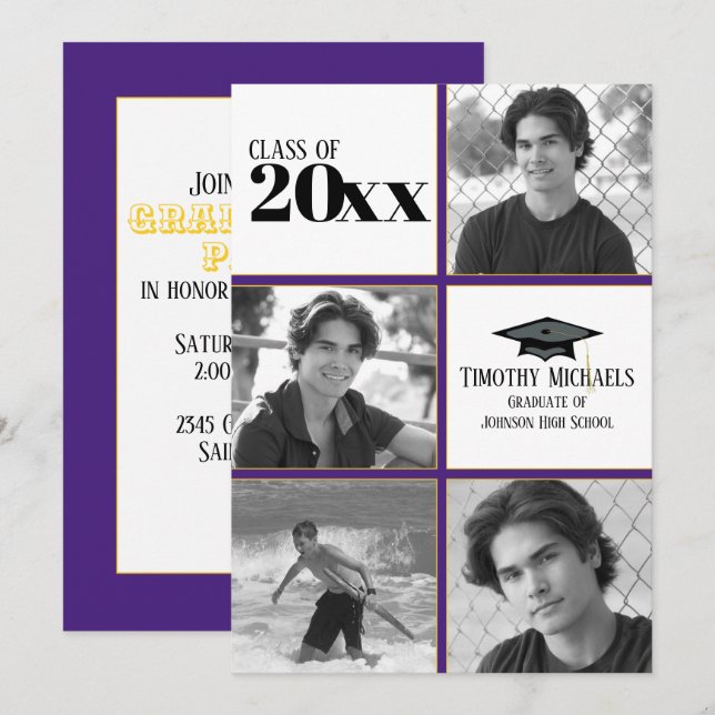 Purple & Gold Graduation Invitation, Matte 7" x 5" Invitation (Front/Back)