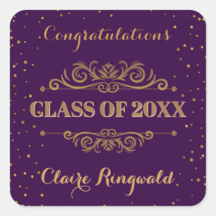 Purple Gold Graduation Party Favour Square Sticker