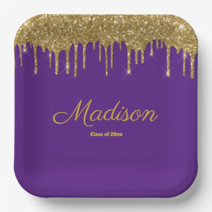 Purple & Gold Graduation Party Grad Class of 2024 Paper Plate