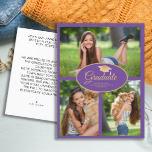 Purple Gold Graduation Photo Class 2024 Announcement Postcard
