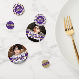 Purple & Gold Graduation Photo Personalised Party Confetti
