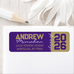 Purple & Gold Graduation Return Address Labels
