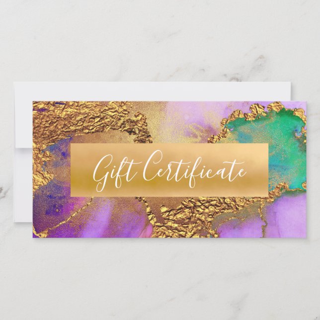 Purple Gold Green Aqua Watercolor Gift Certificate (Front)