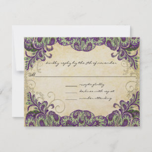 Purple Gold & Green Peacock Wedding RSVP