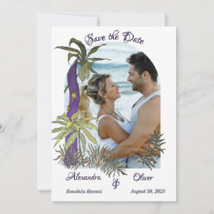 Purple Gold & Green Rainforest Watercolor Wedding  Save The Date