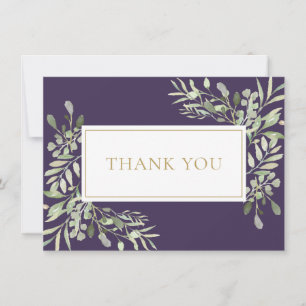 Purple Gold Greenery Funeral Memorial Thank You Card