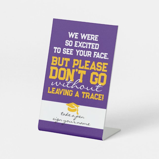 Purple & Gold Guest Book Poem Graduation Table Pedestal Sign (Front)