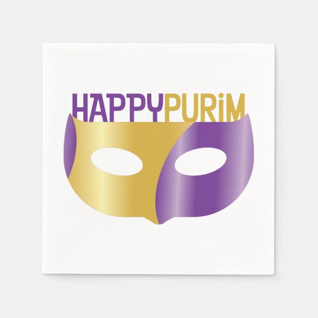Purple Gold Happy Purim and mask Napkin (Front)