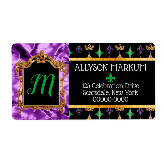 Purple Gold Harlequins Mardi Gras Return Address (Front)