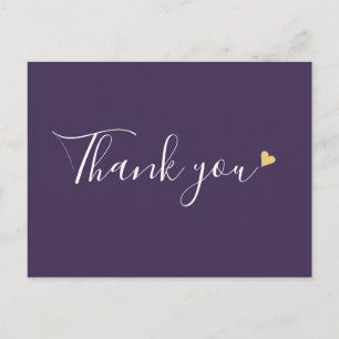 Purple Gold Heart Script Business Thank You Postcard