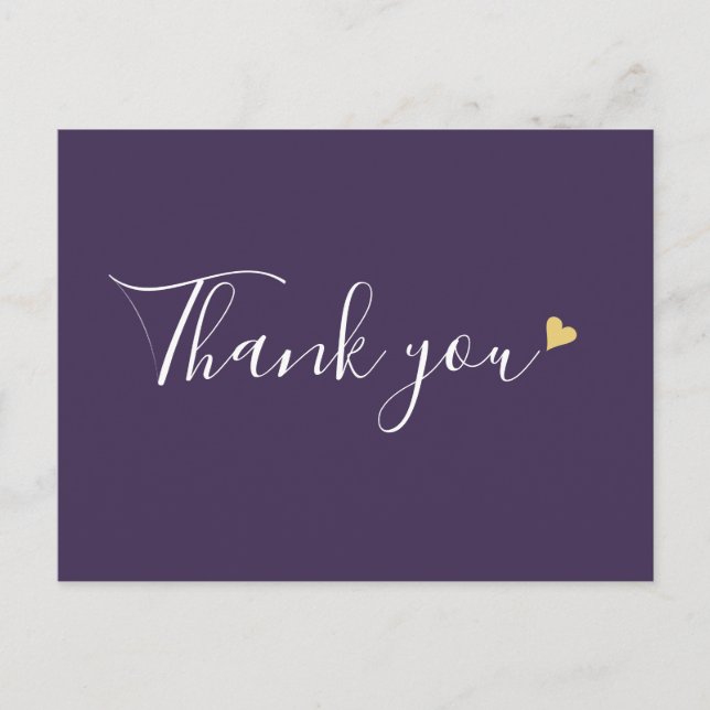 Purple Gold Heart Script Business Thank You Postcard (Front)