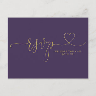 Purple Gold Heart Script Song Request RSVP Card