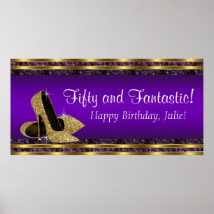 Purple Gold High Heel Birthday Party Banner Poster