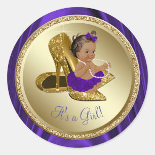 Purple Gold High Heel Shoe Ethnic Girl Baby Shower Classic Round Sticker