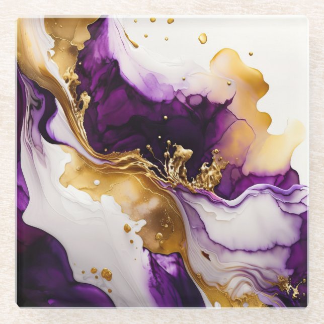 Purple Gold Infusion Glass Coaster (Front)