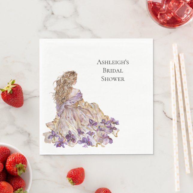 Purple Gold Iris Floral Bridal Shower Dress Napkin (Insitu)