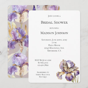 Purple Gold Iris Floral Butterfly Bridal Shower Invitation