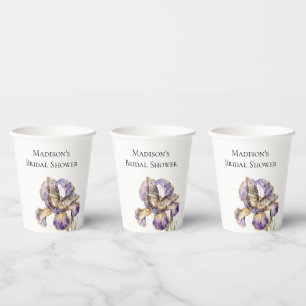 Purple Gold Iris Floral Butterfly Bridal Shower Paper Cups