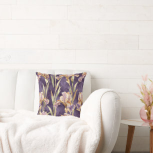 Purple Gold Iris Flowers Cushion