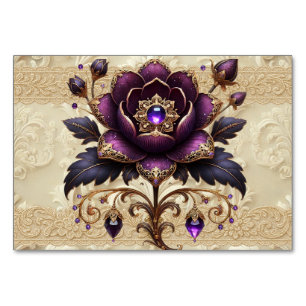 Purple & Gold Jewelled Floral Table Number Card