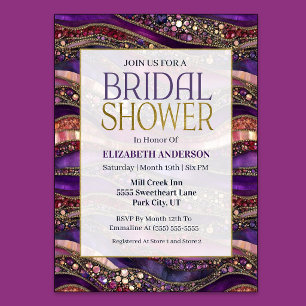 Purple Gold Jewelled Strata Bridal Shower Invitation