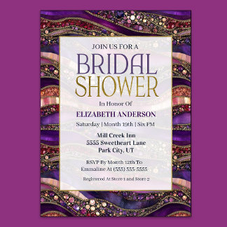 Purple Gold Jewelled Strata Bridal Shower Invitation