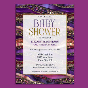 Purple Gold Jewelled Strata Girl Baby Shower Invitation