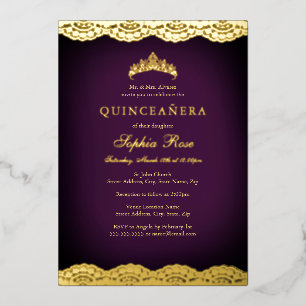 Purple Gold Lace Tiara Quinceanera Foil