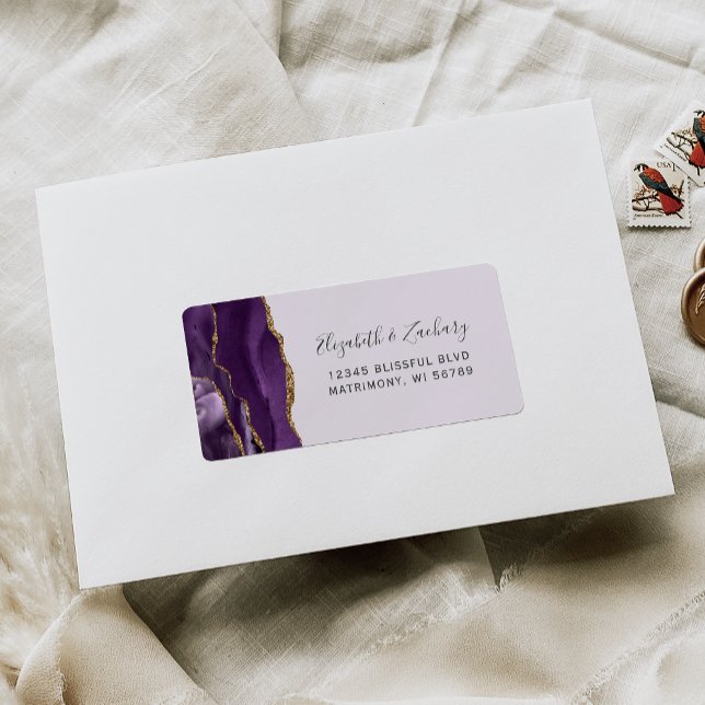 Purple Gold Lavender Wedding RSVP Self-Address Label (Creator Uploaded)