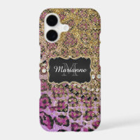 Purple Gold Leopard Animal Print Glitter Look