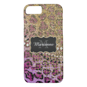 Purple Gold Leopard Animal Print Glitter Look iPhone 8/7 Case