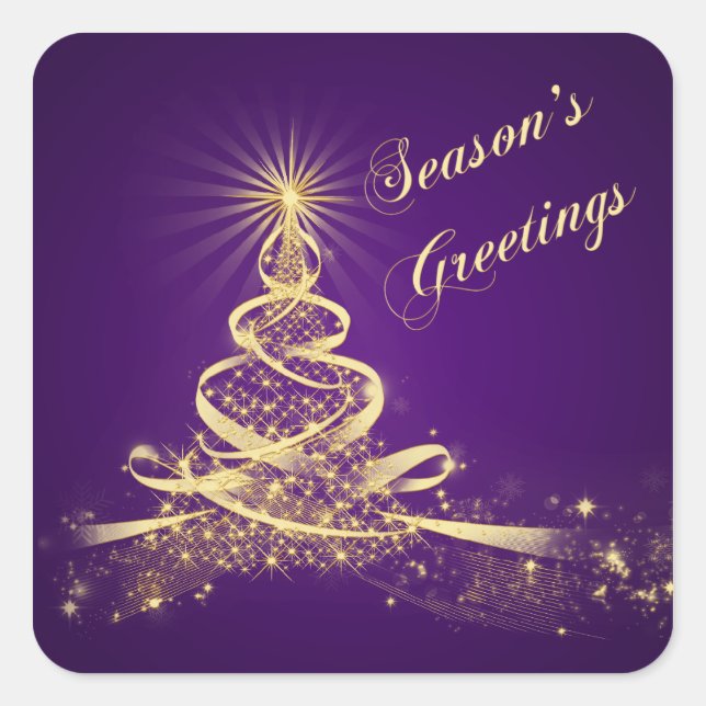 Purple, Gold  Lighted Tree Christmas Sticker (Front)