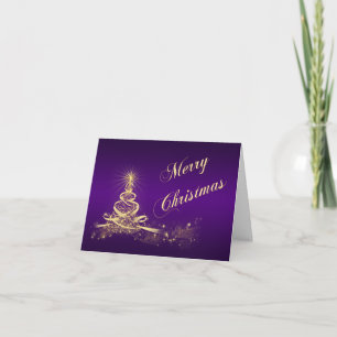 Purple, Gold Lighted Tree Corporate Christmas Card