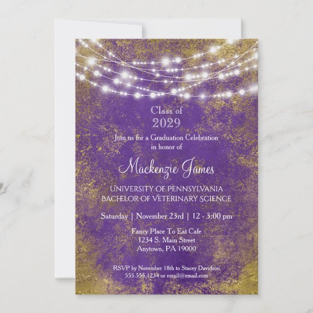 Purple Gold Lights Graduation Party Invitation (Front)