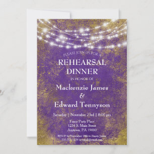 Purple Gold Lights Rehearsal Dinner Invitation