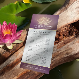 Purple Gold Lotus YOGA Reiki Instructor Price List Rack Card
