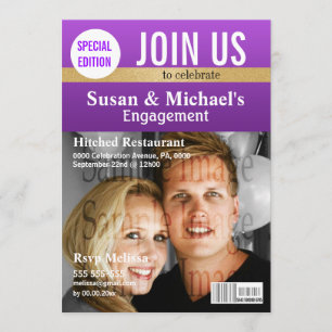Purple Gold magazine engagement Invitation