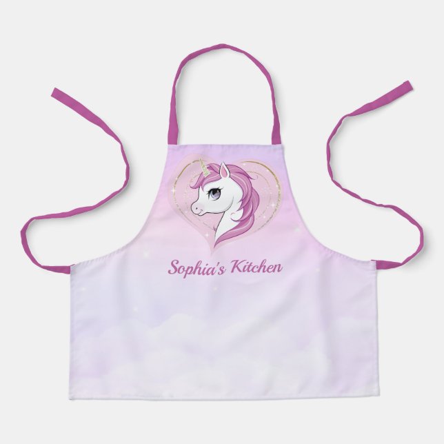 Purple Gold Magical Unicorn Personalised Apron (Front)