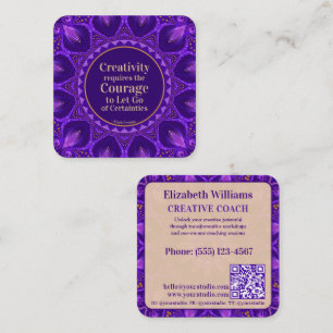 Purple Gold Mandala Creative Coach w/ QR code Square Business Card