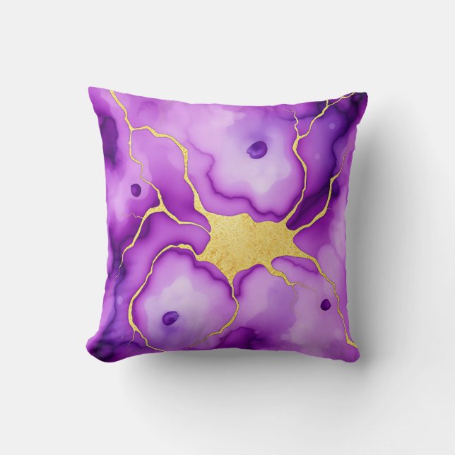 Purple Gold Marble Abstract Pattern Cushion (Front)