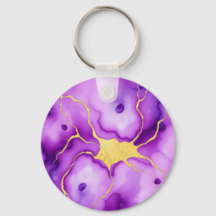 Purple Gold Marble Abstract Pattern Key Ring