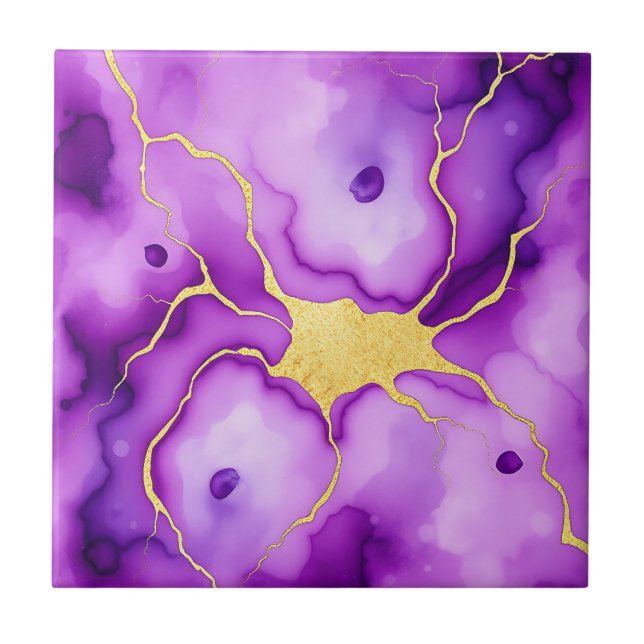 Purple Gold Marble Abstract Pattern Tile (Front)