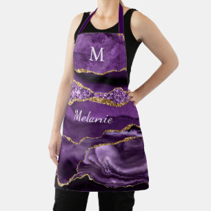 Purple Gold Marble Custom Name and Letter Apron